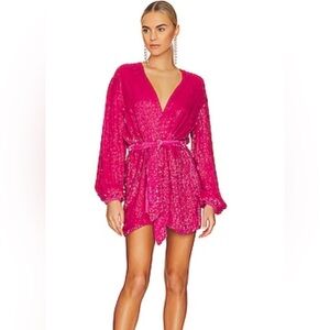 Karina Grimaldi Garda Beaded Mini Dress with velvet belt Hot Pink Womens Size XL
